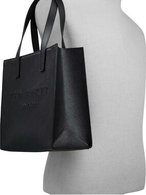 NWT Ted Baker London Black Textured Tote Handbag with Flower Charm